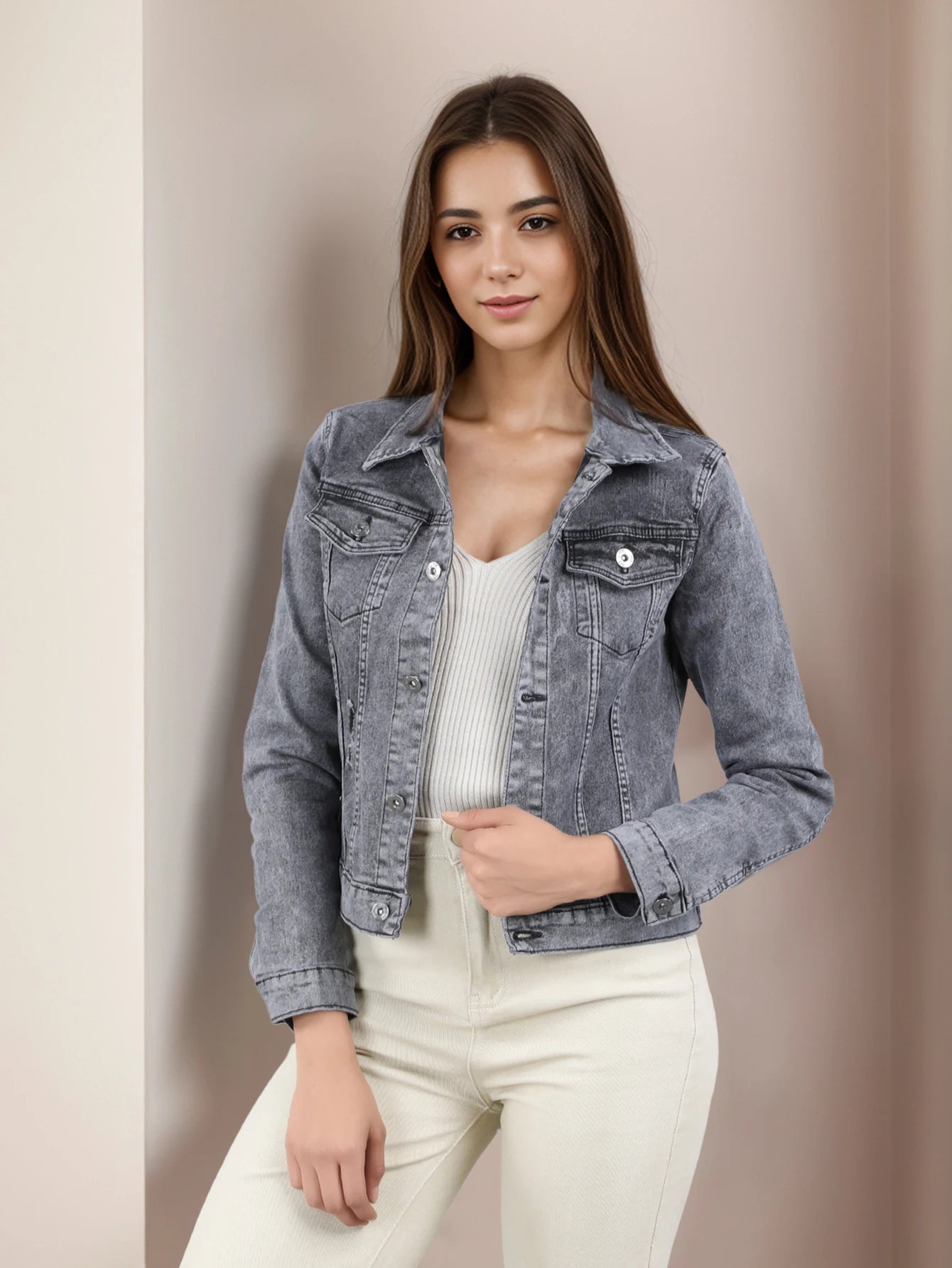 Chamarra Denim con Corte Clásico y Bolsillos Frontal, Detalles en Costuras Reforzadas NZ211