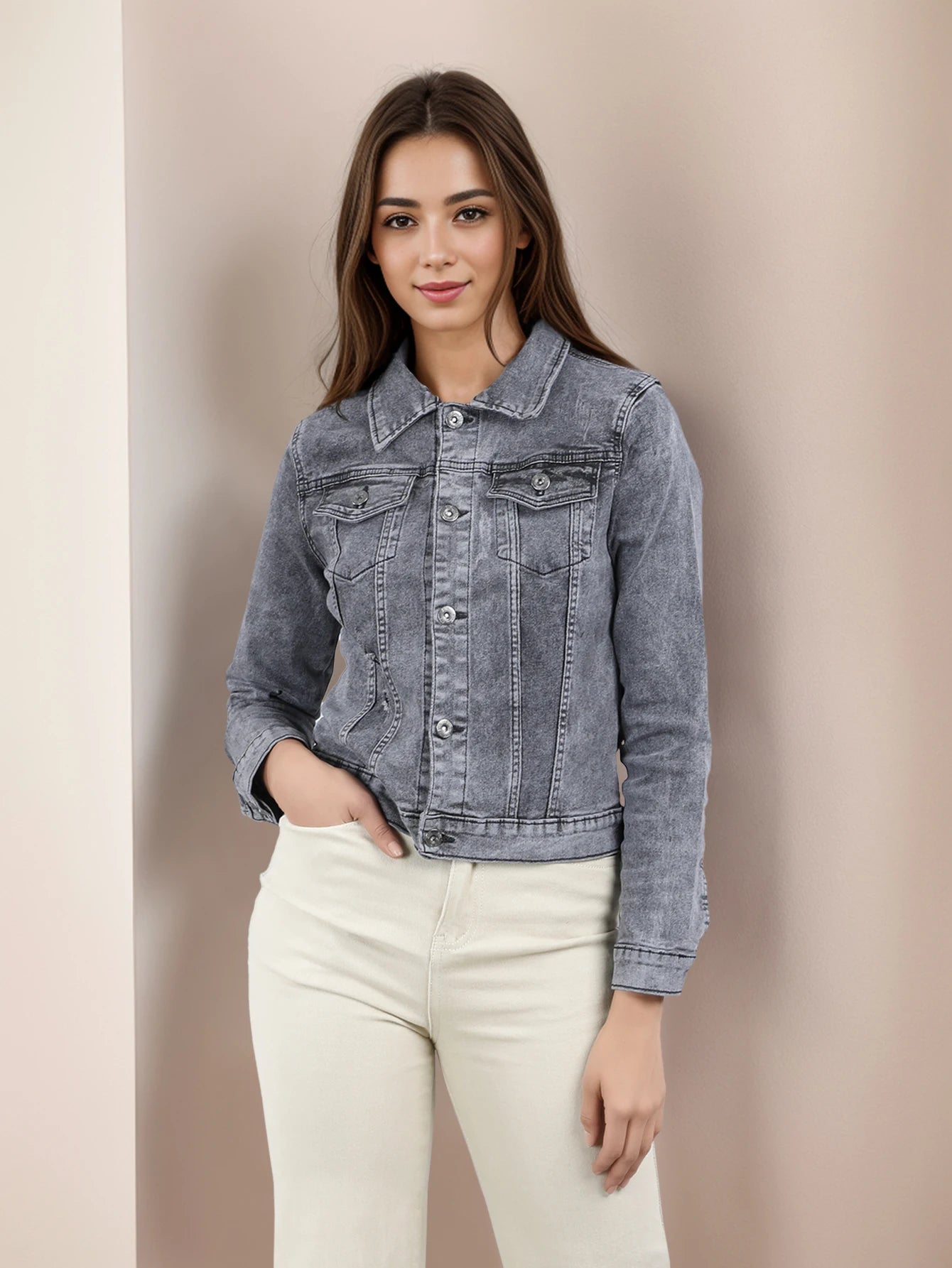 Chamarra Denim con Corte Clásico y Bolsillos Frontal, Detalles en Costuras Reforzadas NZ211