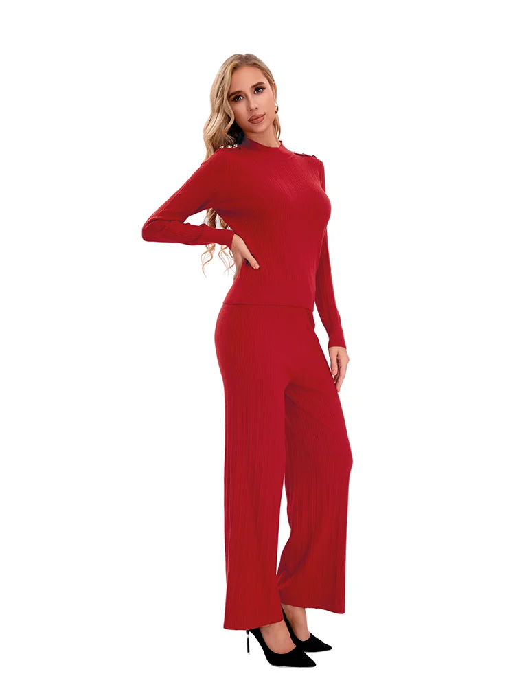 Conjunto dama dos piezas suéter manga larga y pantalón suelto ligero