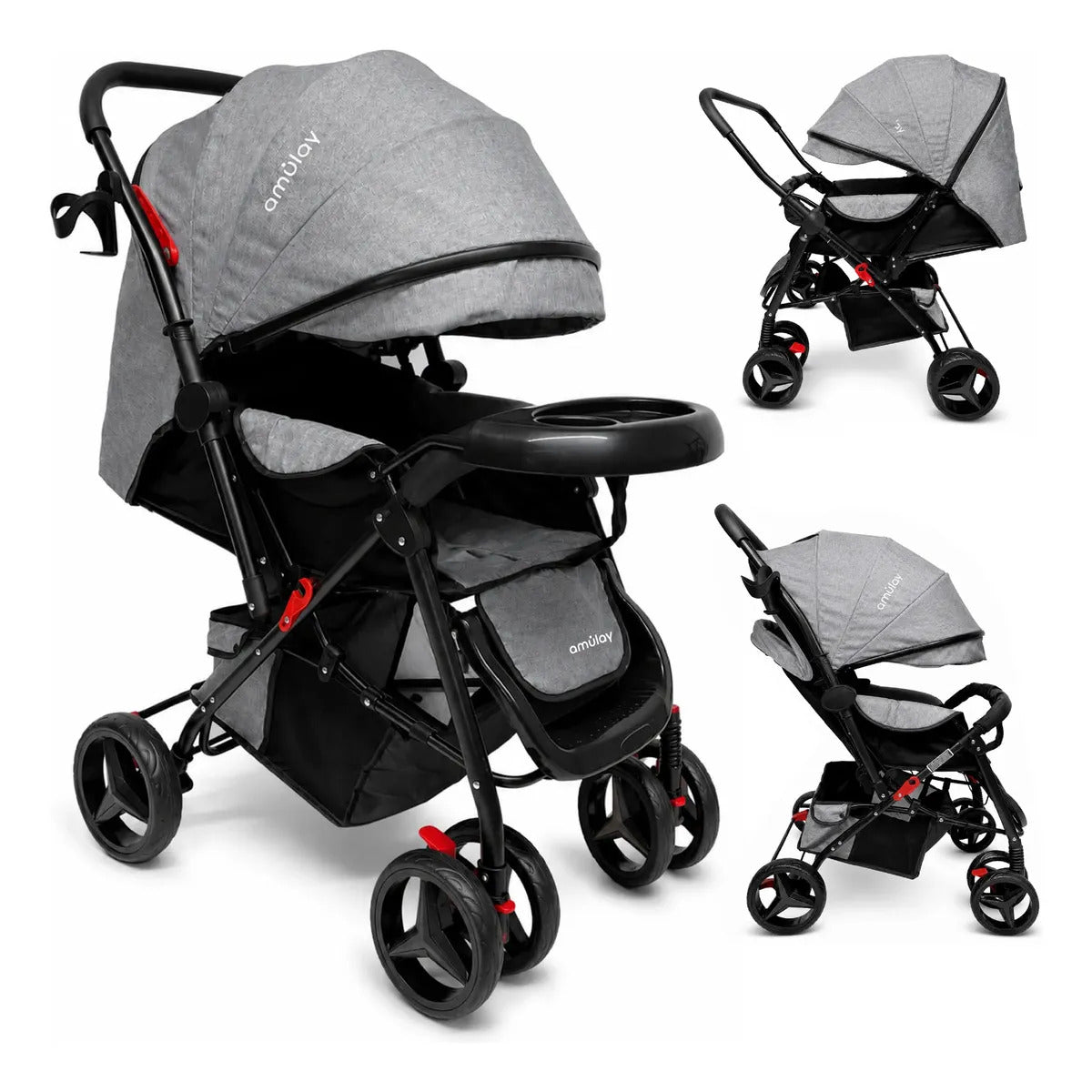Carriola Amulay reversible y plegable con sombrilla, gris