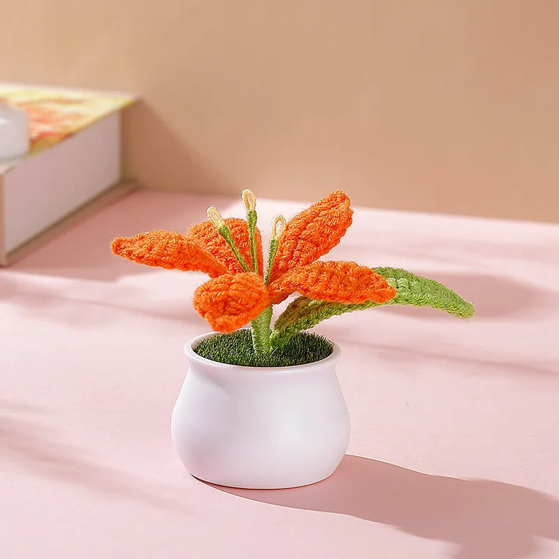 Flor Tejida En Maceta