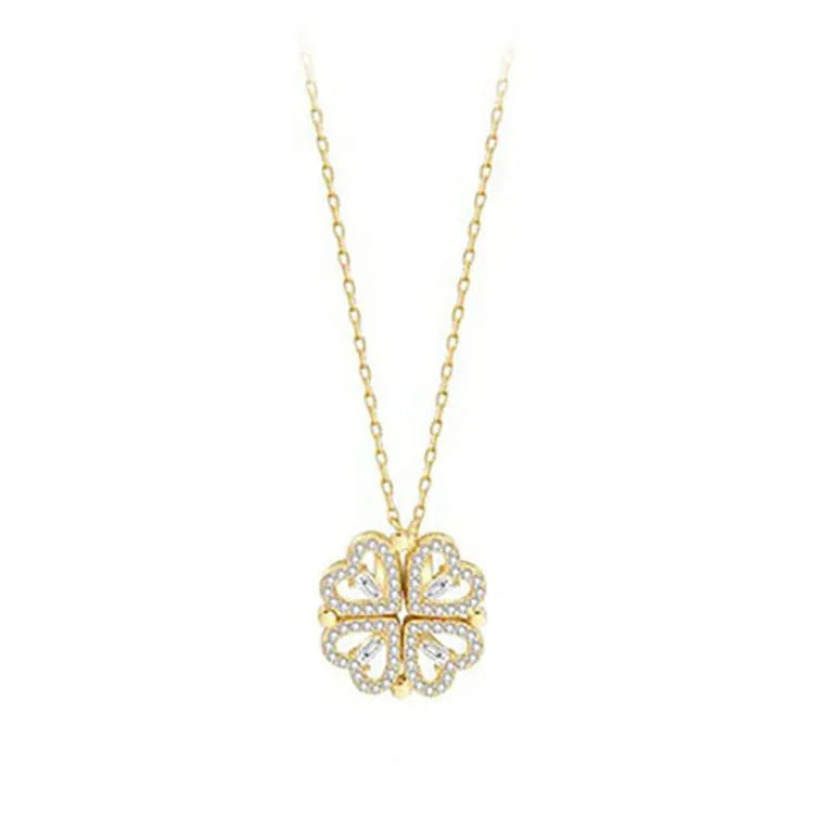 Collar con Trébol de Corazones - Dorado