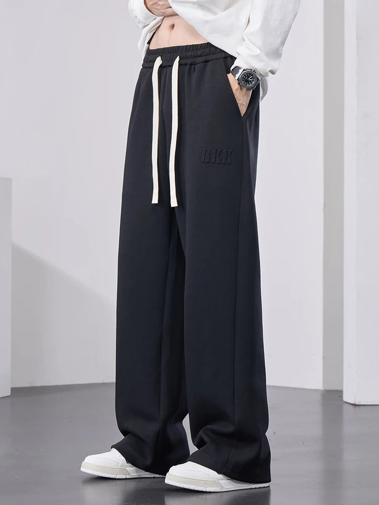 Pantalones de chándal rectos para hombre, pantalones de chándal de algodón de pierna ancha con cordón y letras, pantalones holgados deportivos, pantalones largos informales de talla grande 8XL