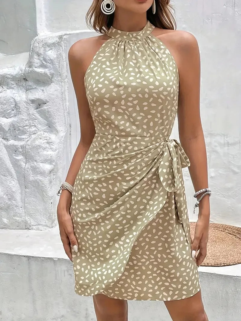 Minivestidos de lunares de colores lisos para mujer, camisola sin mangas con cordones, vestido de fiesta de vacaciones de verano