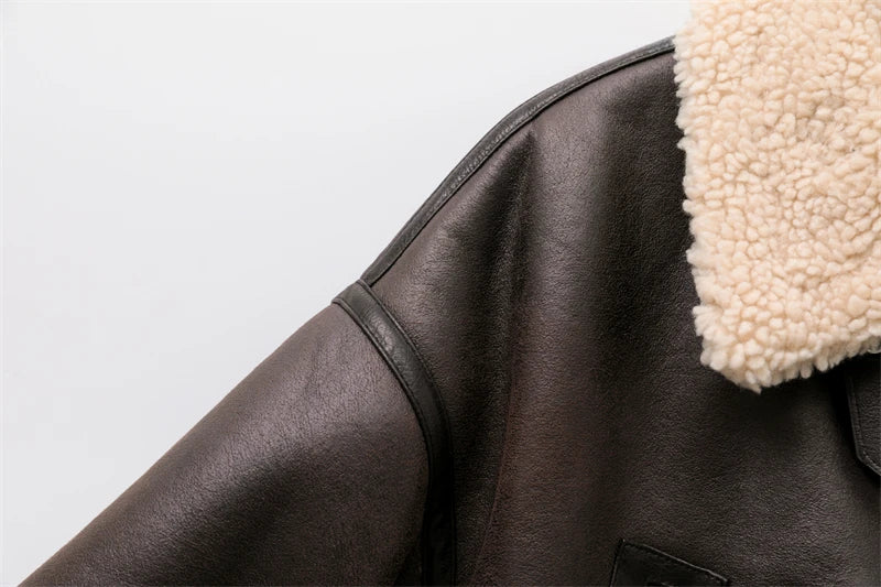 ZVRI 2023 nueva moda mujer gruesa cálida chaqueta de piel de oveja sintética abrigo Vintage de manga larga cinturón dobladillo exterior femenino