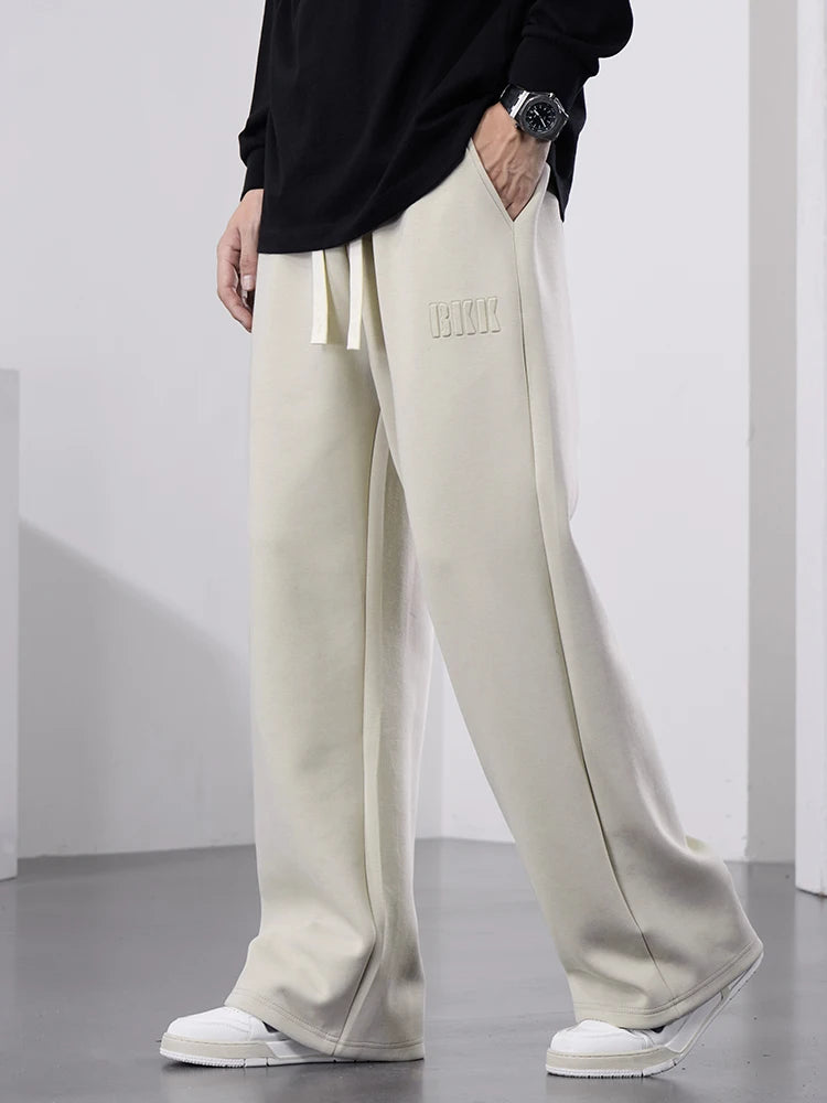 Pantalones de chándal rectos para hombre, pantalones de chándal de algodón de pierna ancha con cordón y letras, pantalones holgados deportivos, pantalones largos informales de talla grande 8XL