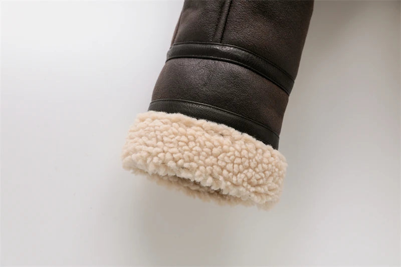 ZVRI 2023 nueva moda mujer gruesa cálida chaqueta de piel de oveja sintética abrigo Vintage de manga larga cinturón dobladillo exterior femenino