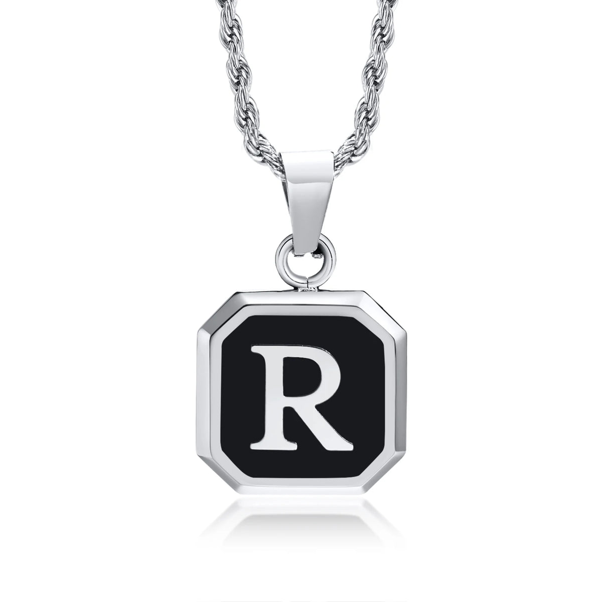 Collar con Inicial en Placa Cuadrada - R