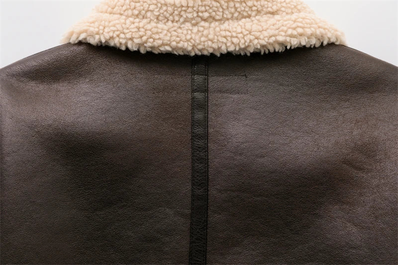 ZVRI 2023 nueva moda mujer gruesa cálida chaqueta de piel de oveja sintética abrigo Vintage de manga larga cinturón dobladillo exterior femenino
