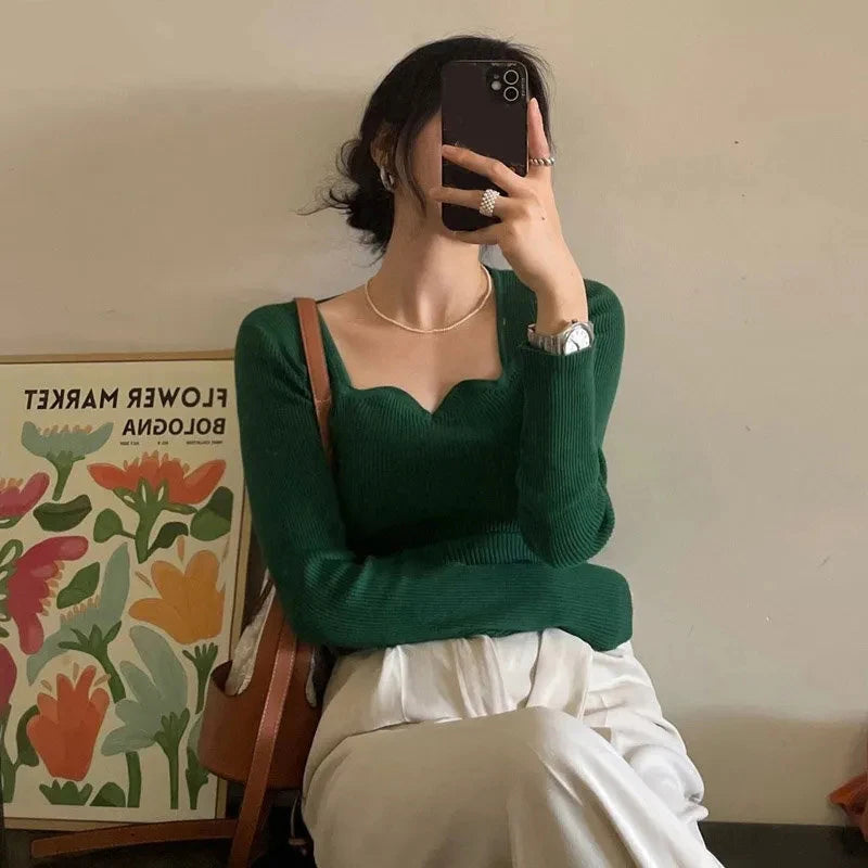 Blusa de Manga larga con cuello Cuadrado