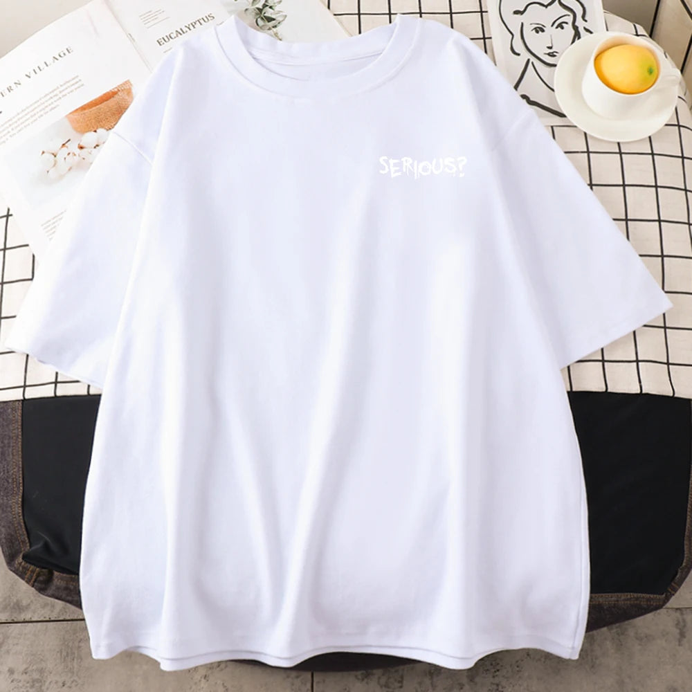 Camisetas con estampado serio de palabras creativas para mujer, camisetas simples S-Xxxl, camisetas cómodas de manga corta transpirables Retro para mujer