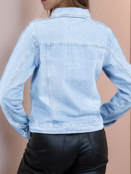 Chamarra Azul para Mujer, Estilo Denim con Botones de Metal y Diseño Desgastado NZ277