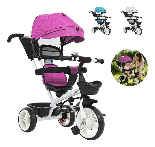 Triciclo infantil 3 en 1 tipo carriola, rosa