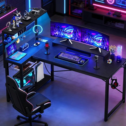 Escritorio Gamer en L VIVANIDO con Luces RGB y Estación de Carga