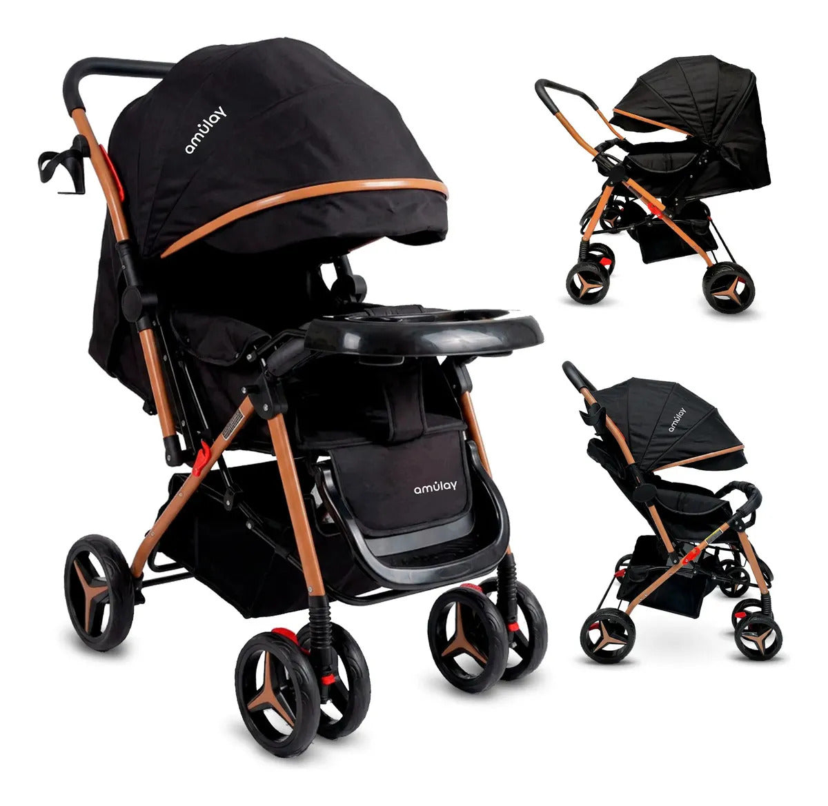 Carriola Amulay Tilo reversible y plegable, negra