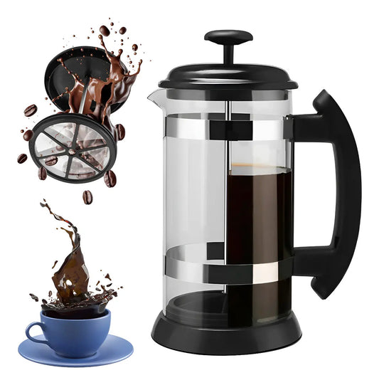 Cafetera prensa francesa de acero inoxidable y vidrio, 1 L