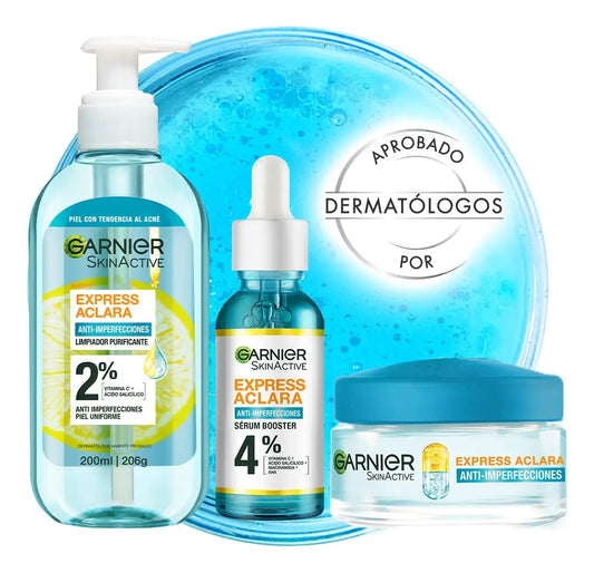Kit Garnier Express Aclara: Limpiador + Sérum + Crema