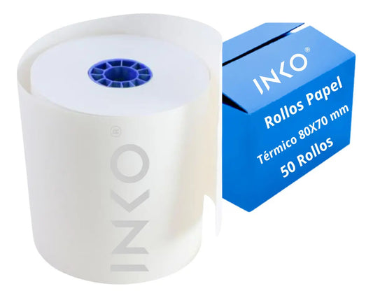 50 Rollos de Papel Térmico 80 x 70 mm Inko