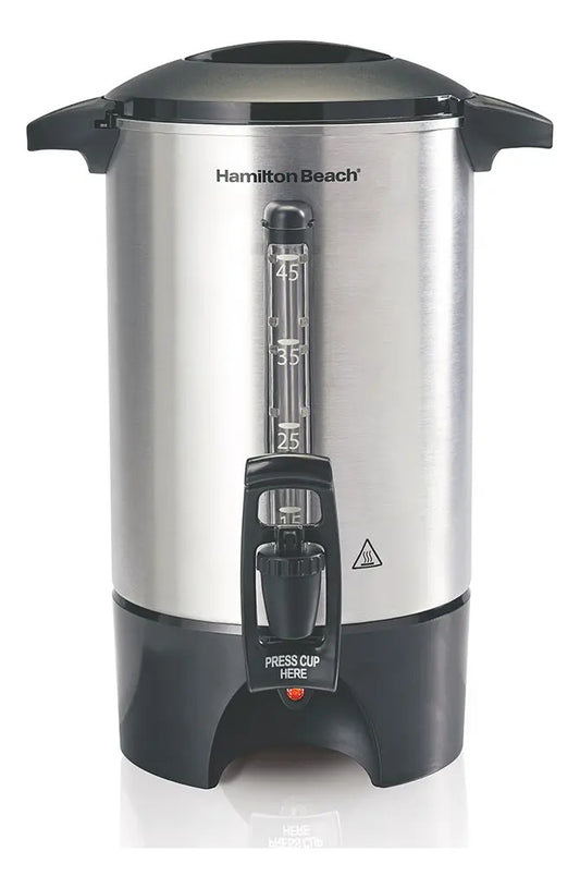 Cafetera urna Hamilton Beach dispensadora 45 tazas con luz, plateada