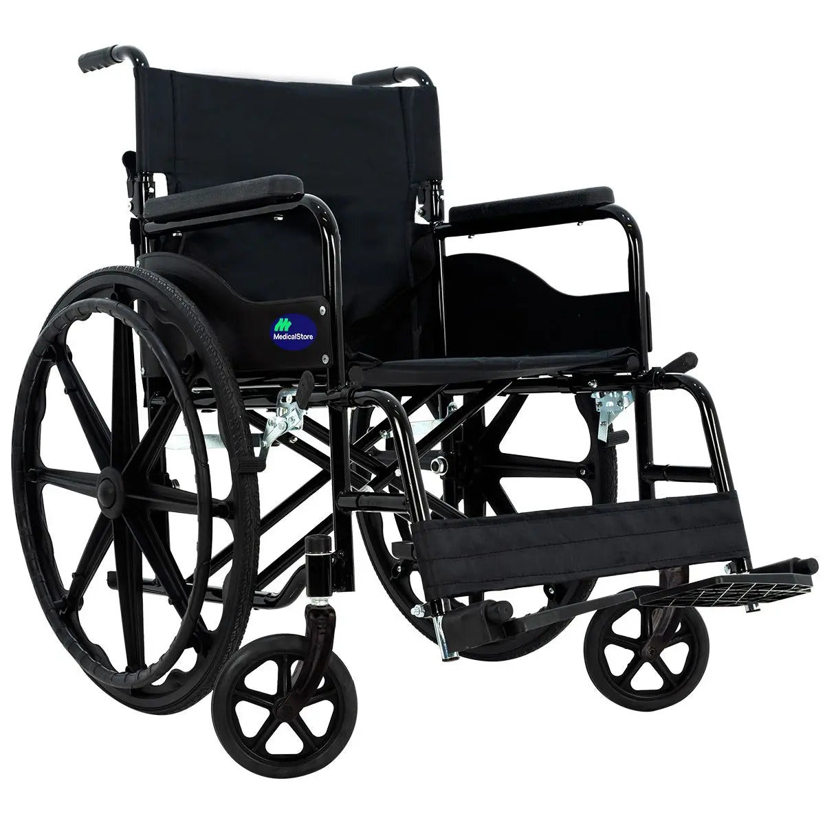 Silla de Ruedas Plegable de Acero Negra