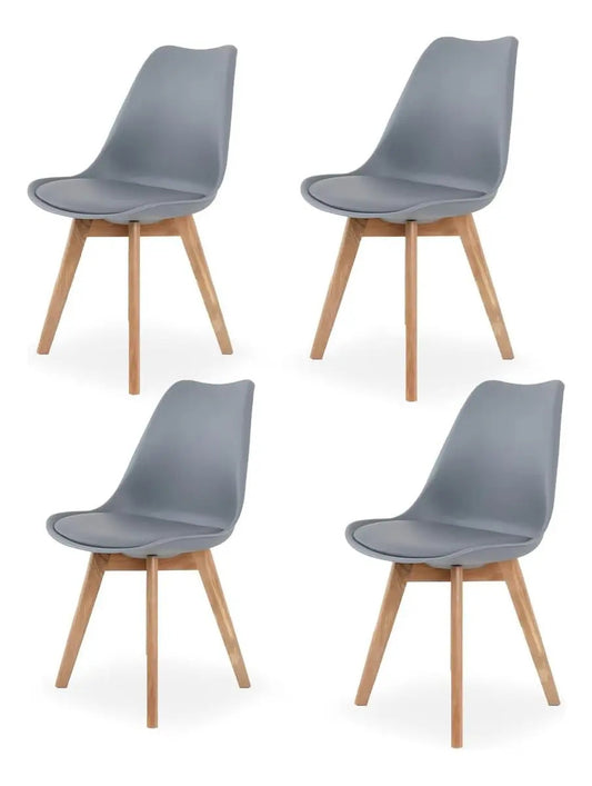 4 Sillas de Comedor Acolchadas con Patas de Madera Gris