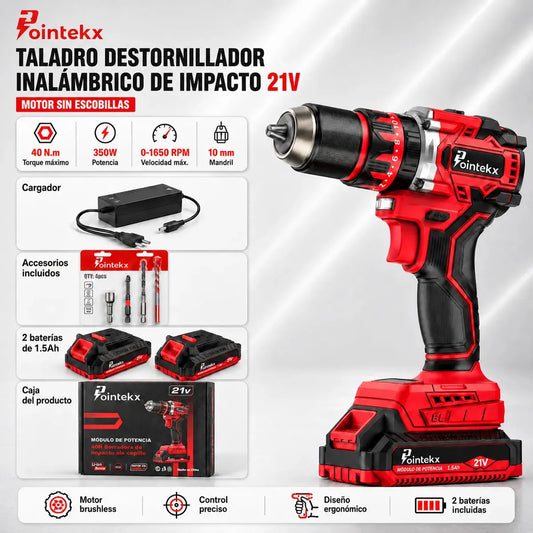 Taladro percutor inalámbrico 21 V con 2 baterías Pointekx Lite