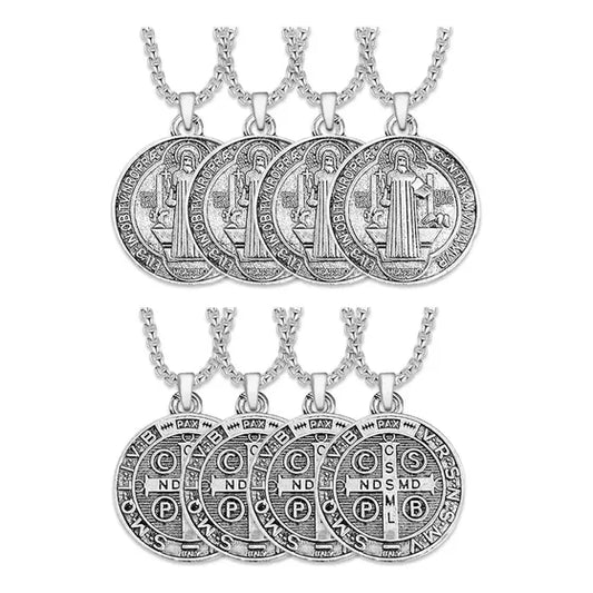 Set de 4 collares con medalla de San Benito plateados