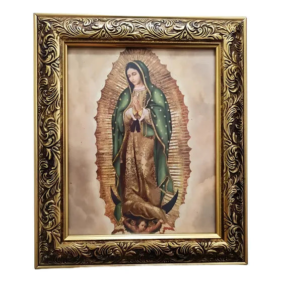 Cuadro de la Virgen de Guadalupe tradicional con marco dorado 30 x 25 cm