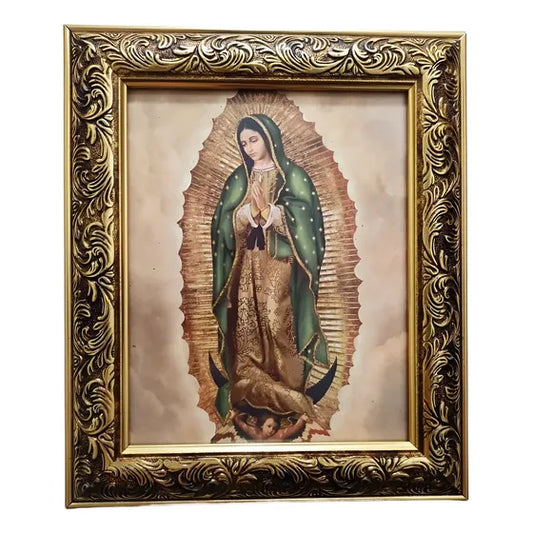 Cuadro de la Virgen de Guadalupe tradicional con marco dorado 30 x 25 cm