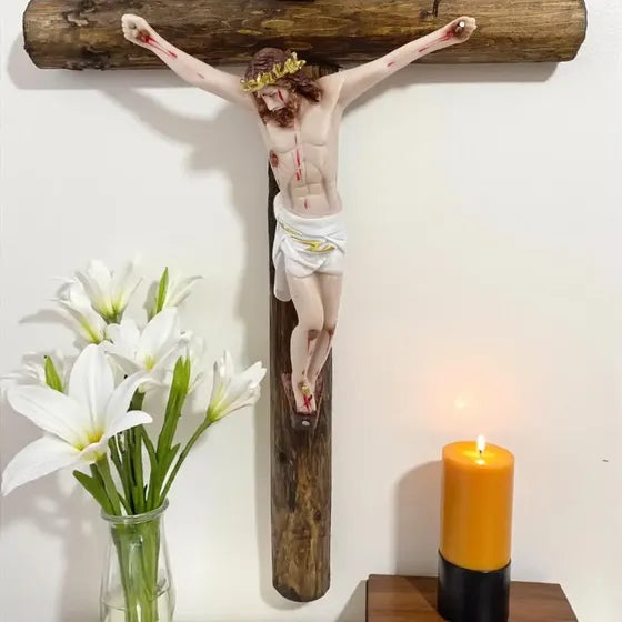 Crucifijo de pared de madera con Cristo crucificado 50 cm