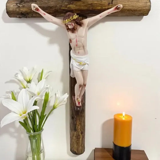 Crucifijo de pared de madera con Cristo crucificado 50 cm