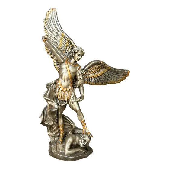 Estatua decorativa de San Miguel Arcángel color bronce 36 cm