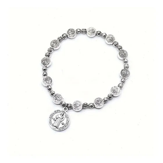 Pulsera con medalla de San Benito y rosario cruzado