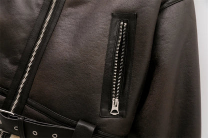 ZVRI 2023 nueva moda mujer gruesa cálida chaqueta de piel de oveja sintética abrigo Vintage de manga larga cinturón dobladillo exterior femenino