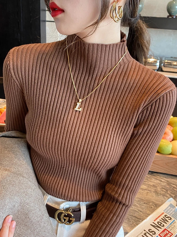 Suéter de Punto con Cuello Alto - Cafe