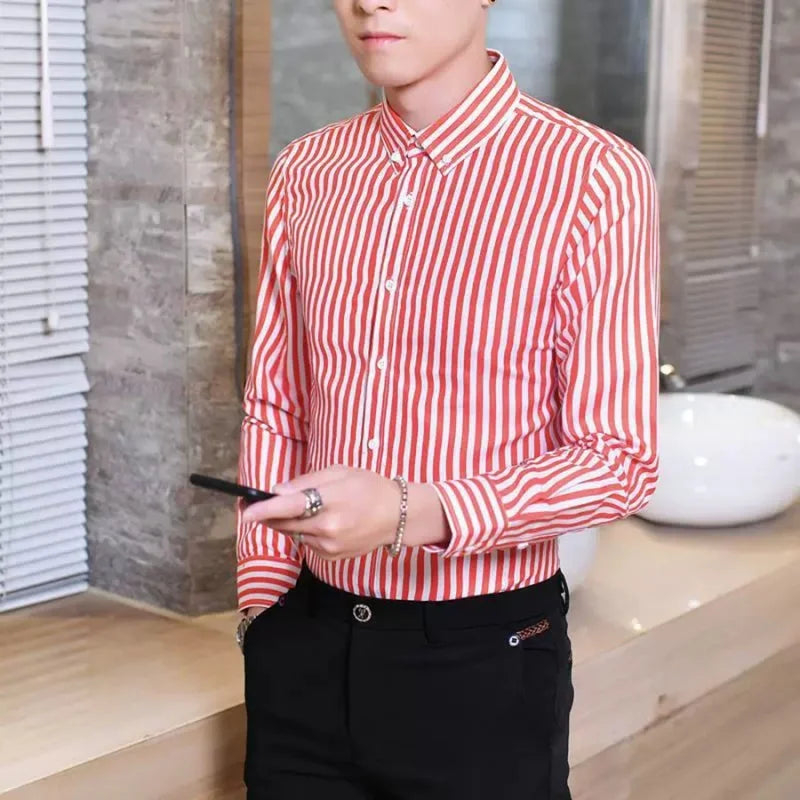 Camisa a rayas de manga larga para hombre, sin planchado, cómoda y transpirable, nueva ropa de primavera, camisa de negocios informal de alta calidad para hombre.