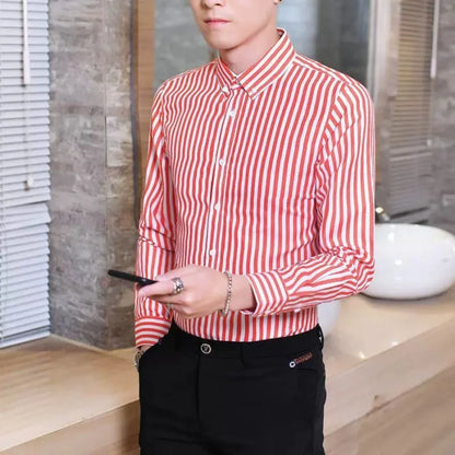 Camisa a rayas de manga larga para hombre, sin planchado, cómoda y transpirable, nueva ropa de primavera, camisa de negocios informal de alta calidad para hombre.