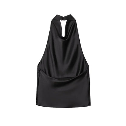 Top con Cuello Halter de Satén con Espalda Descubierta