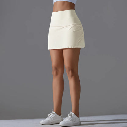 Falda de Yoga de bádminton, falda de tenis, cintura alta, transpirable, secado rápido, elasticidad, doble capa, mallas interiores