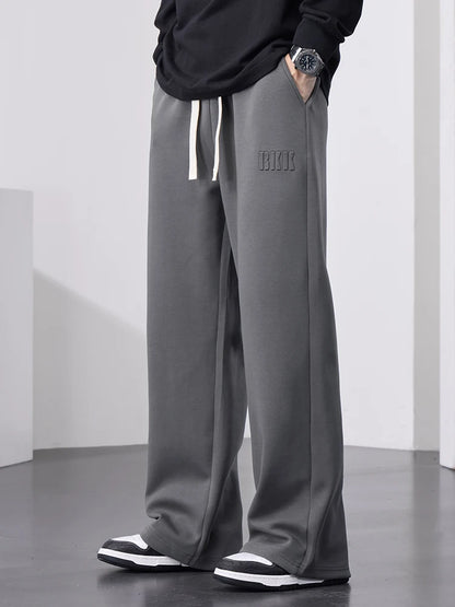Pantalones de chándal rectos para hombre, pantalones de chándal de algodón de pierna ancha con cordón y letras, pantalones holgados deportivos, pantalones largos informales de talla grande 8XL