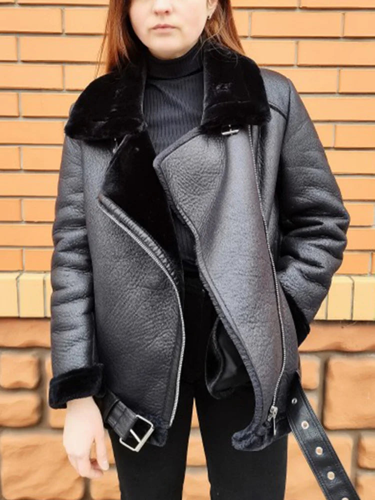 Ailegogo, abrigos de invierno para mujer, piel sintética gruesa, piel de oveja, chaqueta de piel para mujer, prendas de vestir de aviador, Casaco Feminino