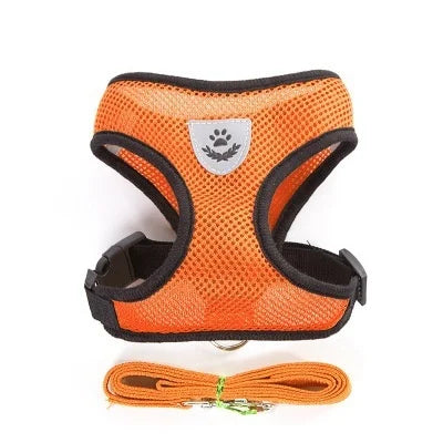 Arnés para perro y gato con correa, ajustable y reflejante - Naranja / Mediana/M