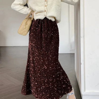 Falda de Cintura Alta con Lentejuelas