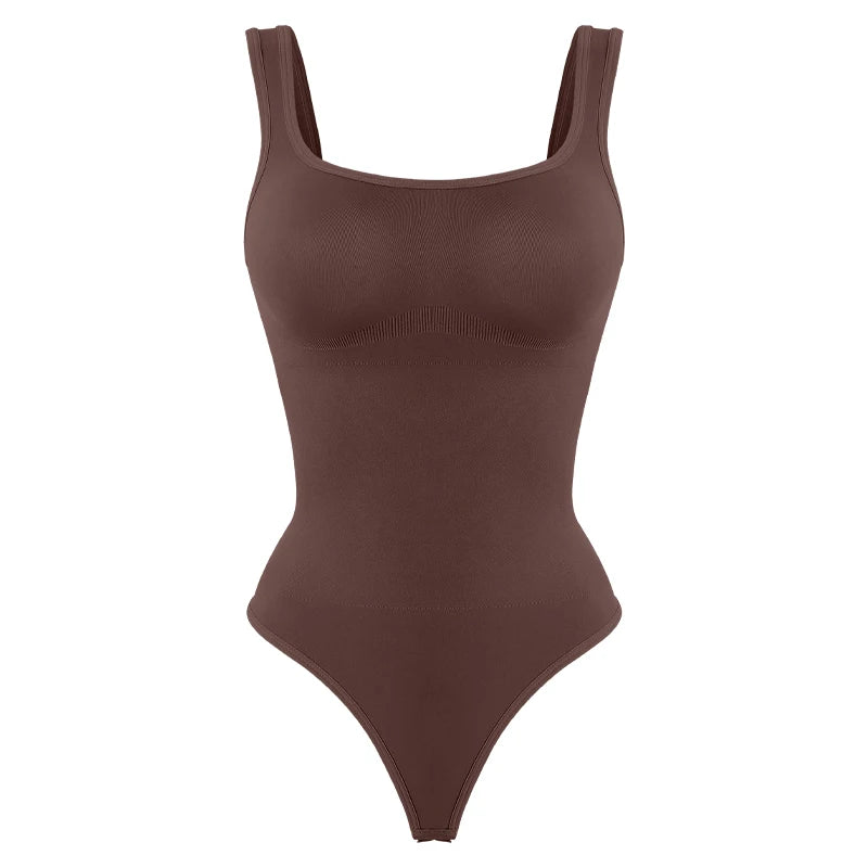Body moldeador sin costuras de cuello cuadrado tipo tanga - Café / S