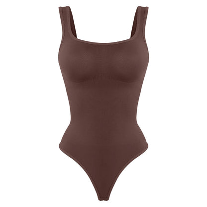 Body moldeador sin costuras de cuello cuadrado tipo tanga - Café / S
