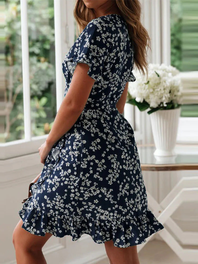 Vestido con Estampado Floral y Volantes