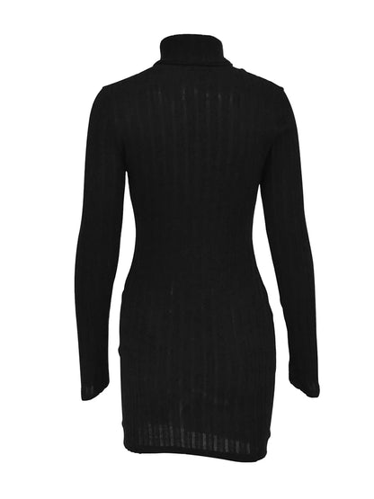 Mini Vestido con Cuello Alto y Manga Larga