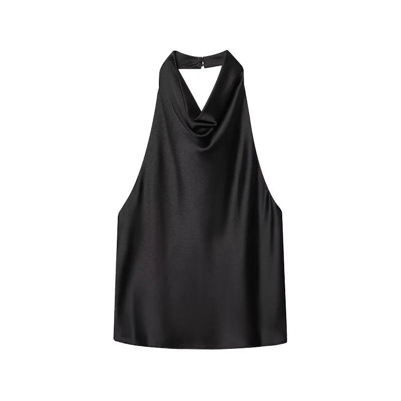 Top con Cuello Halter de Satén con Espalda Descubierta