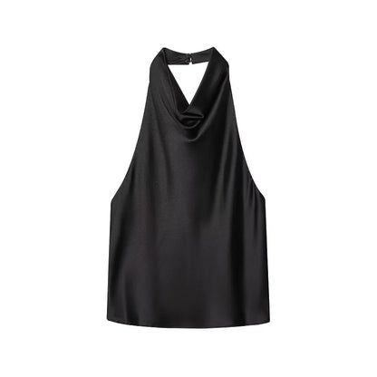 Top con Cuello Halter de Satén con Espalda Descubierta