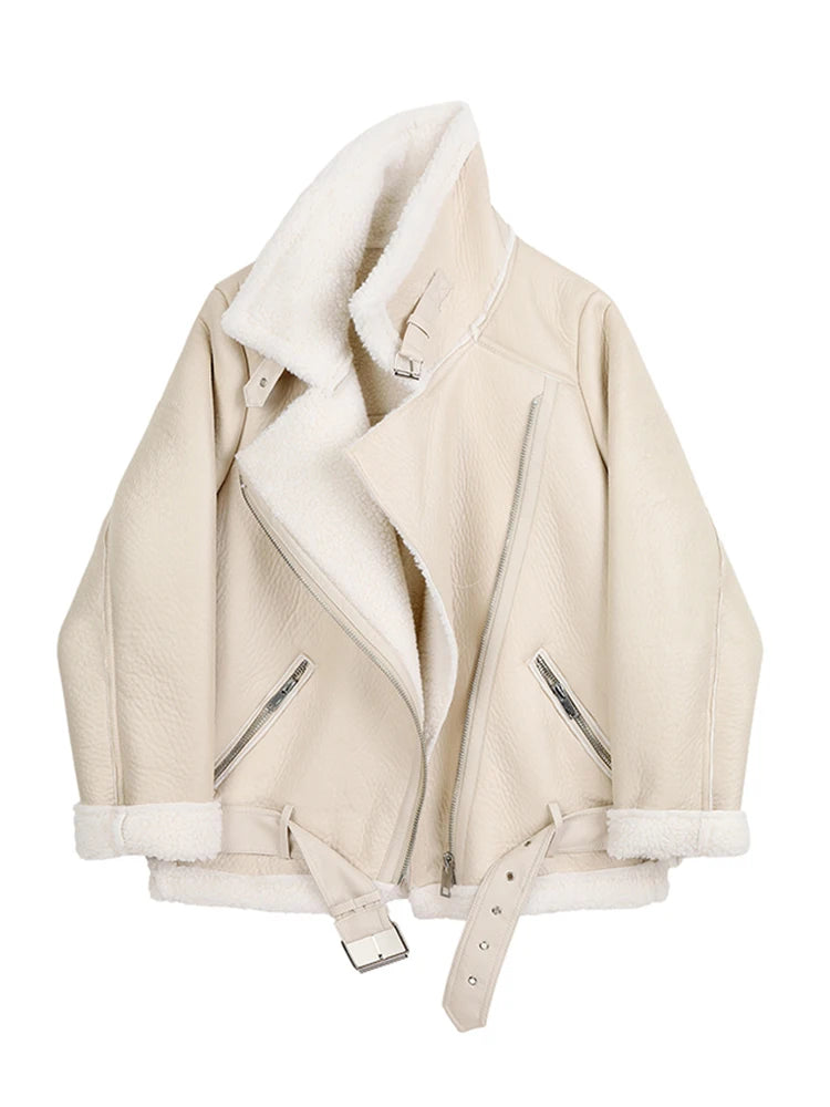 Ailegogo, abrigos de invierno para mujer, piel sintética gruesa, piel de oveja, chaqueta de piel para mujer, prendas de vestir de aviador, Casaco Feminino